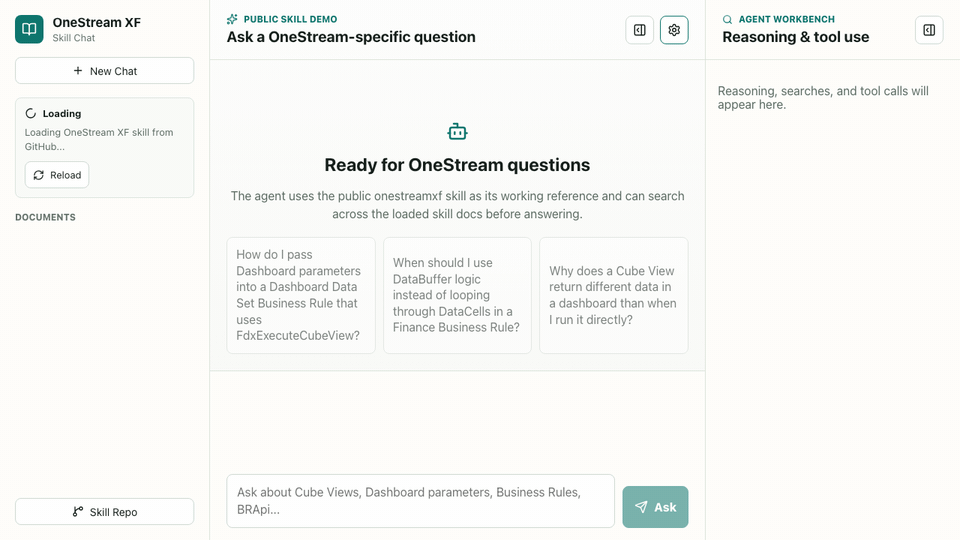 OneStream XF Skill Chat demo